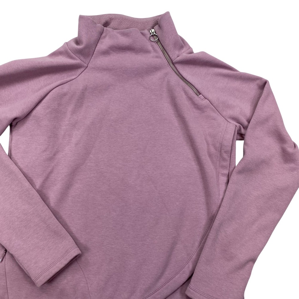 Athleta Asymmetrical Zip Pullover Women M Mauve Crossover Hem Fleece Sweatshirt